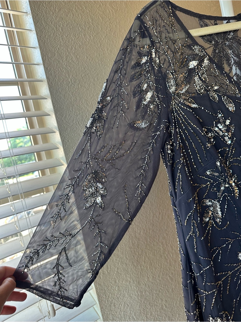Oleg Cassini three quarter sleeve beaded gown with godets charcoal SZ 16w NWT - Picture 3 of 7